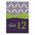 Lime and Purple Damask Table Number Card