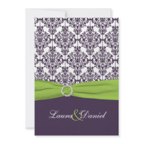Lime and Purple Damask Wedding Invitation