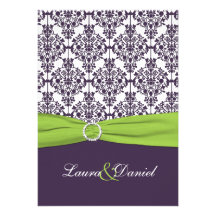 Lime and Purple Damask Wedding Invitation
