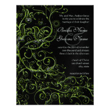 Lime Birds & Swirls Wedding Invitations