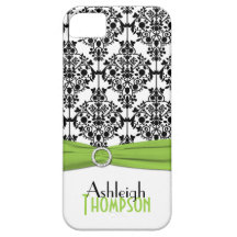 Lime, Black, White Damask iPhone 5 Case