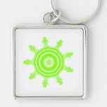 Lime Burst Fractal. Green and white. Key Chain