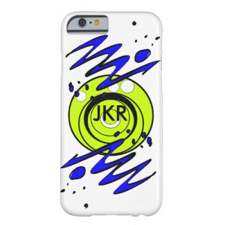 Lime circles and blue squiggles monogram case