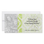 lime green and cream elegant damask pattern custom photo card