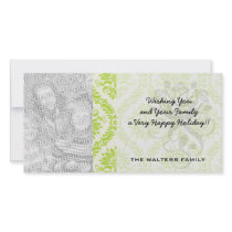 lime green and cream elegant damask pattern custom photo card
