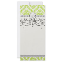 lime green and cream elegant damask pattern rack card