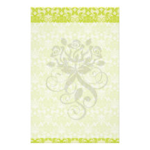 lime green and creme floral damask pattern stationery design