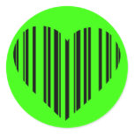 Lime Green Bar Code Heart Stickers