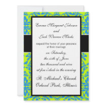 lime green bright blue bird damask pattern designs invitations