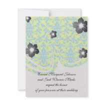 lime green bright blue bird damask pattern personalised announcement