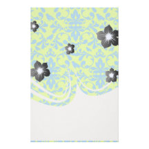 lime green bright blue bird damask pattern stationery paper