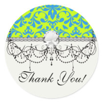 lime green bright blue bird damask pattern sticker