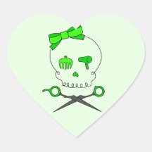 Lime Green Hair Stylist Skull & Scissor Crossbones Heart Stickers