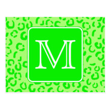 Lime Green Leopard Print Custom Monogram. Postcards