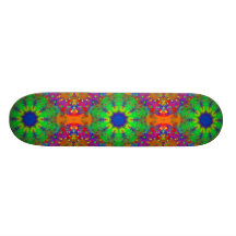 Lime Green Orange and Purple Stars Mandala Skate Boards