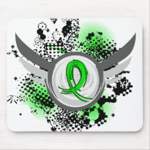 Lime Green Ribbon And Wings Non-Hodgkin's Lymphoma Mouse Mat