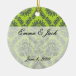 lime green royal damask pattern christmas ornament
