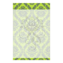 lime green royal damask pattern custom stationery