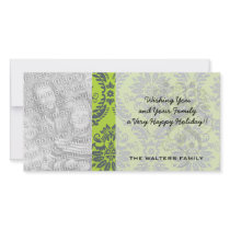 lime green royal damask pattern photo card