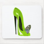 Lime green stiletto shoe and butterfly mousepads