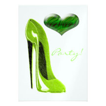 Lime green stiletto shoe and heart  Invitation