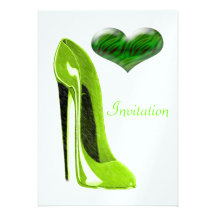 Lime Green Stiletto Shoe and Heart Invitation