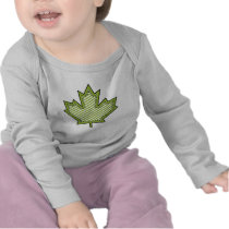 Lime Green Striped Applique Stitched Maple Leaf T-shirts