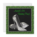 Lime Green Zebra High Heels Birthday Party invitations