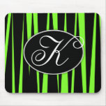 Lime Green Zebra Stripes Monogrammed Mouse Pads