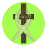 Lime Lymphoma Awareness Ribbon on a Cross Round Sticker