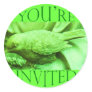 Lime Statuary Bird "You're Invited" Round Stickers