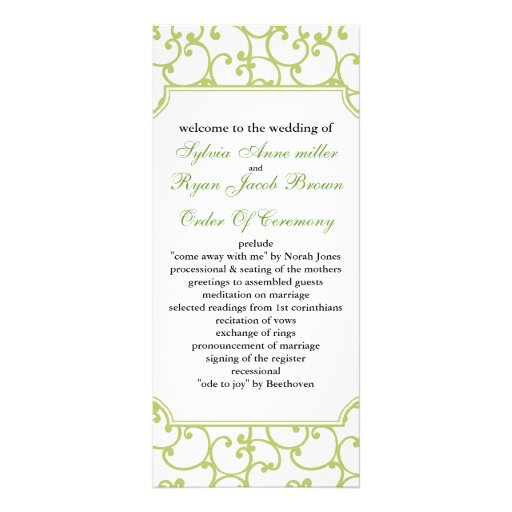 lime Wedding program Rack Cards