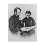 Lincoln  Postcard - reading with son Tad, 1864