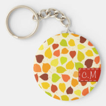 Linden tree autumn leaves Keychain with initials