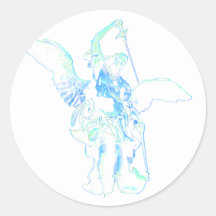 Line Angel Round Stickers