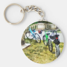 Line of Bicycles in Park Key Chains