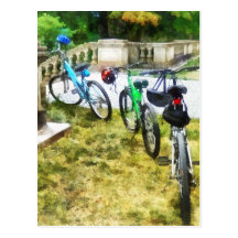 Line of Bicycles in Park Postcards