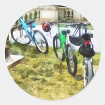 Line of Bicycles in Park Stickers