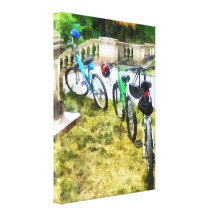 Line of Bicycles in Park Stretched Canvas Prints