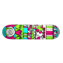 Linear Love Lines- Lime, turquoise, Pink & White Custom Skateboard
