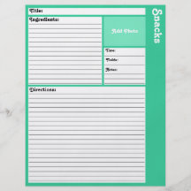 Lined Recipe Page (Light Teal) Flyer Design