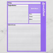Lined Recipe Page (Light Violet) Full Color Flyer