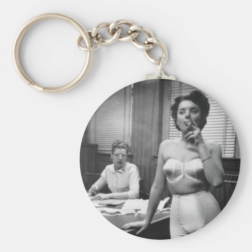 Lingerie model smoking in an office keychains