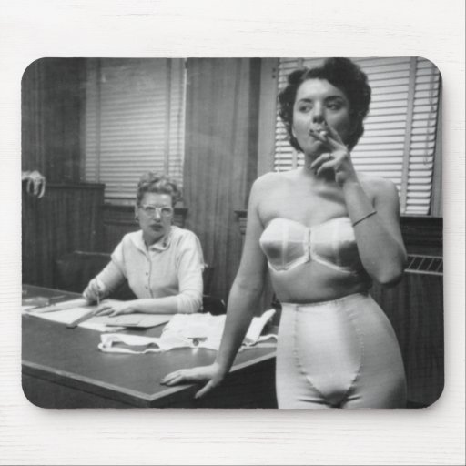 Lingerie model smoking in an office mouse pad