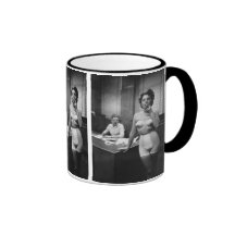 Lingerie model smoking in an office mugs
