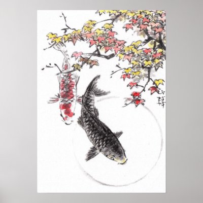 LinLi Chinese Watercolor Art Print KOI Fish 6 by linli888