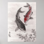 LinLi Chinese Watercolor Art Print - KOI Fish #7