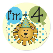 Lion 4th Birthday T-shirts and Gifts Round Stickers