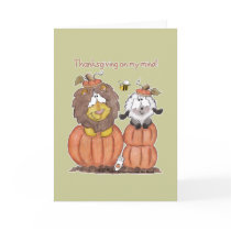 Lion and Lamb in Pumpkins Greeting Cards