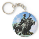 Lion and man statue keychains